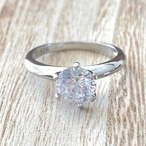 Round Diamonique White Topaz Solitaire Ring - 925 Sterling Silver